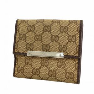 Gucci GG Canvas Wallet 112664 Brown Canvas with Silver Hardware  Women's